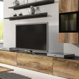 Mur Tv-hifi BABEL 5 Portes Noyer/chêne Grisé Avec Led Nouveau 10