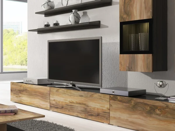 Mur Tv-hifi BABEL 5 Portes Noyer/chêne Grisé Avec Led Nouveau 3