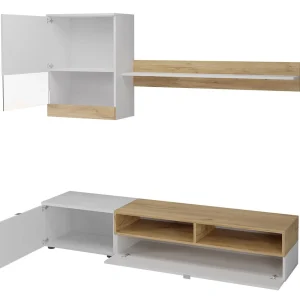Mur Tv-hifi ROXANE 3 Portes Blanc/chêne Doré Avec Led mode tendance 7