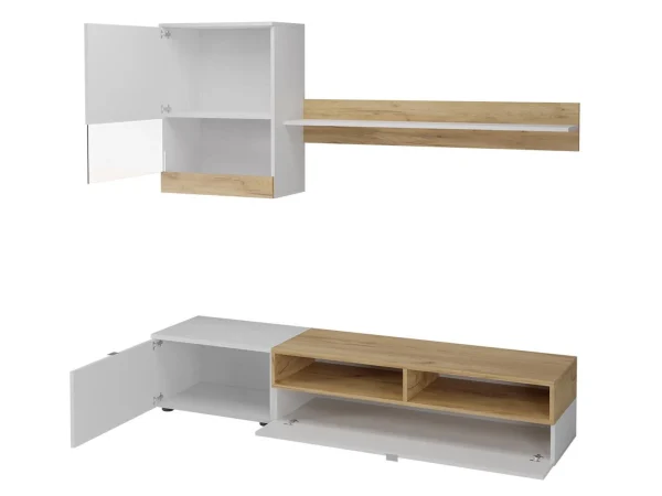 Mur Tv-hifi ROXANE 3 Portes Blanc/chêne Doré Avec Led mode tendance 3