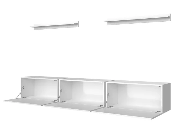 Mur Tv-hifi BOGDAN 3 Portes Blanc/blanc Brillant Nouvelle tendance 3