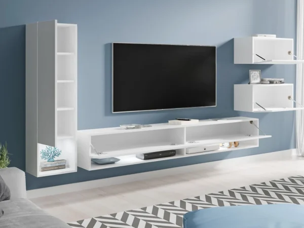 Mur TV AMOS 5 Portes Blanc/blanc Brillant Large choix en ligne 3