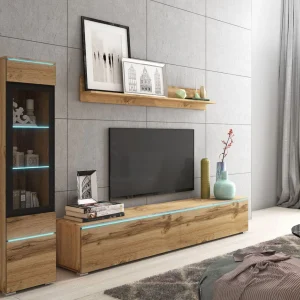 Mur Tv-hifi VITTORIO 4 Portes Chêne Wotan Avec Led excellents soldes 7