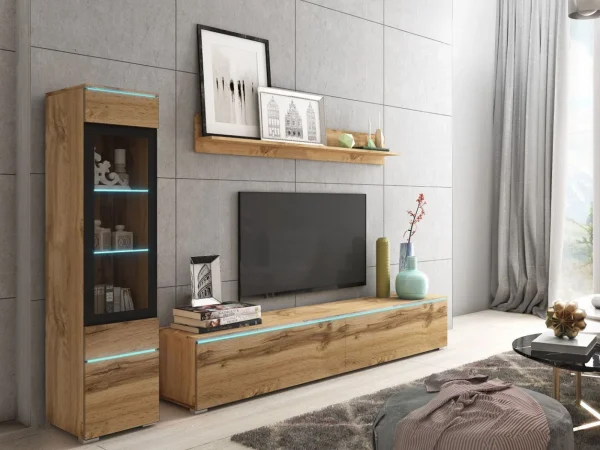 Mur Tv-hifi VITTORIO 4 Portes Chêne Wotan Avec Led excellents soldes 3