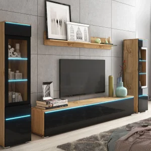 à prix très bas Mur Tv-hifi VITTORIO 6 Portes Chêne Wotan/noir Brillant Avec Led 8