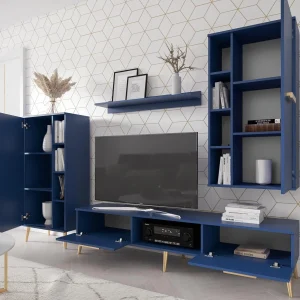 Retour Gratuit Mur Tv-hifi MODESTE 4 Portes Bleu Foncé 8