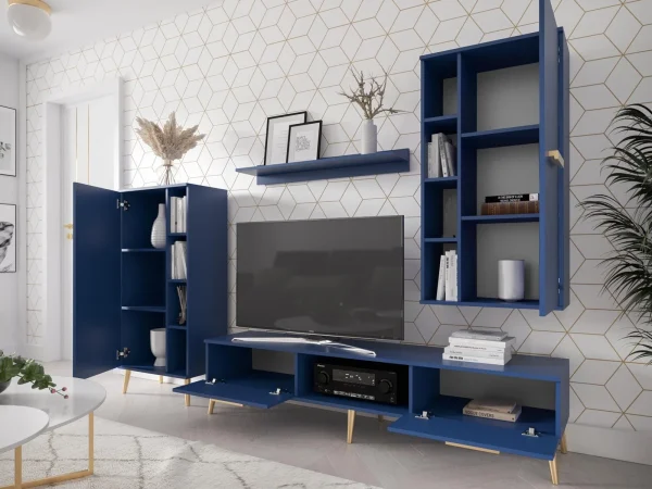 Retour Gratuit Mur Tv-hifi MODESTE 4 Portes Bleu Foncé 3