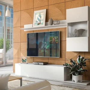 Retour Gratuit Mur Tv-hifi CETEMA 3 Portes Blanc Avec Led 8
