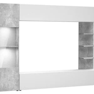 fashioniable Mur Tv-hifi LAZARE 3 Portes Béton/blanc Sans Led 8