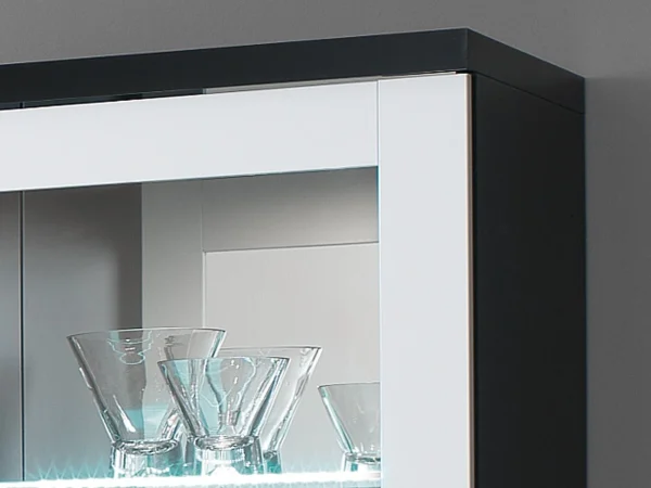 Nouvelle tendance Vitrine REBECCA 2 Portes Noir Laque/blanc Laque Avec Led 4