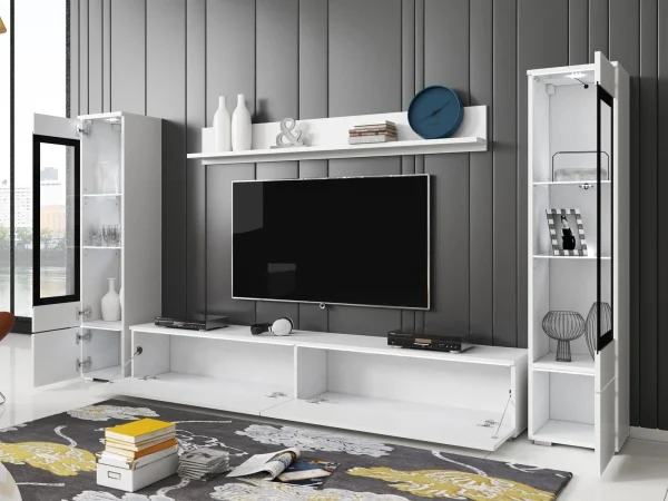 Mur Tv-hifi VITTORIO 6 Portes Blanc Brillant Avec Led Achat 3