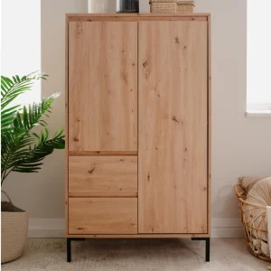 Commode Haute BONIFACIO 2 Portes 2 Tiroirs Chêne Artisan magasin pas cher 14