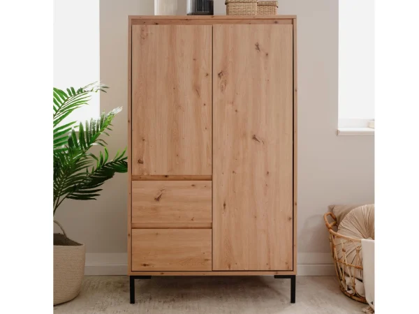 Commode Haute BONIFACIO 2 Portes 2 Tiroirs Chêne Artisan magasin pas cher 4