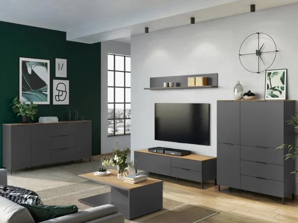 soldes luxe Étagère Murale CALIFA 163 Cm Chêne Navarra/graphite 4