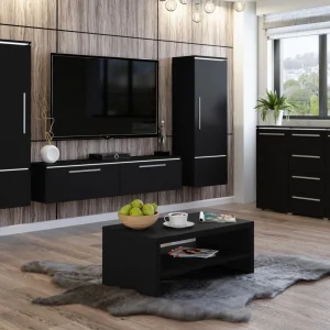 boutique paris Mur-tv AMBROSA 4 Portes Noir Mat Avec Led 13