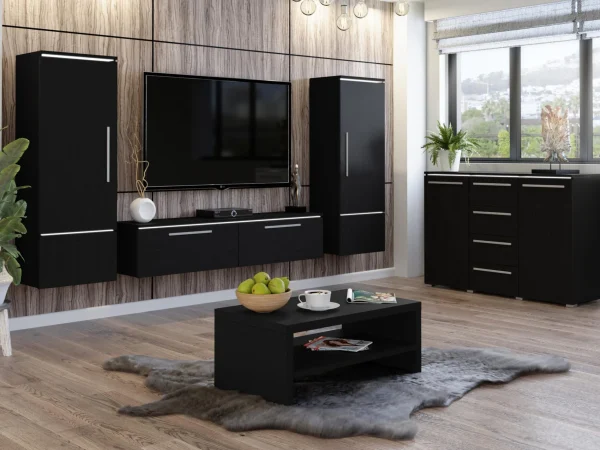boutique paris Mur-tv AMBROSA 4 Portes Noir Mat Avec Led 4