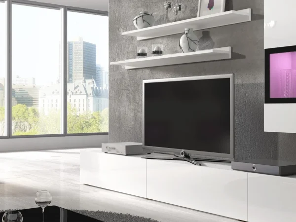 Mur Tv-hifi BABEL 5 Portes Blanc/blanc Laqué Sans Led vente pas cher 4