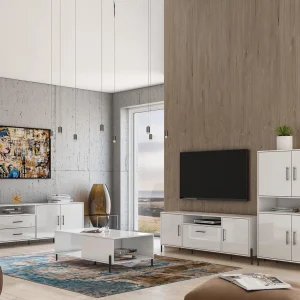 Armoire RUMA 4 Portes Blanc/blanc Brillant Top ventes 12