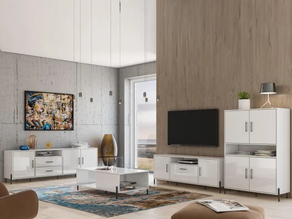 Armoire RUMA 4 Portes Blanc/blanc Brillant Top ventes 4