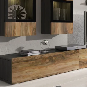 Mur Tv-hifi BABEL 5 Portes Noyer/chêne Grisé Avec Led Nouveau 12