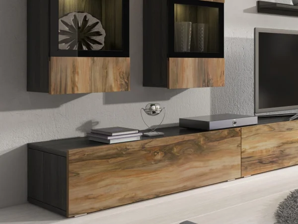 Mur Tv-hifi BABEL 5 Portes Noyer/chêne Grisé Sans Led Nouvelle tendance 4