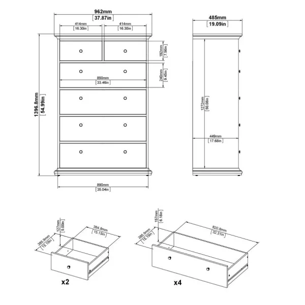 Commode PARISA 6 Tiroirs Blanc/chêne mode tendance 5