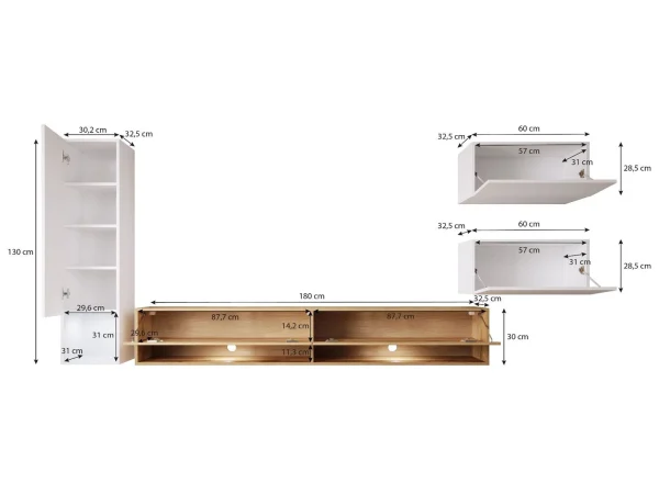 Mur TV AMOS 5 Portes Blanc/blanc Brillant Large choix en ligne 4