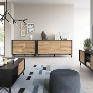 Commode Haute ADAMAS 2 Portes Noir/chêne Evoke Pas Cher Magasin Soldes 12