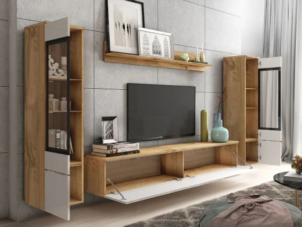 Satisfait ou Remboursé Mur Tv-hifi VITTORIO 6 Portes Chêne Wotan/blanc Brillant Sans Led 3