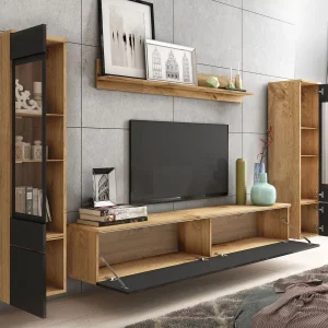 à prix très bas Mur Tv-hifi VITTORIO 6 Portes Chêne Wotan/noir Brillant Avec Led 10