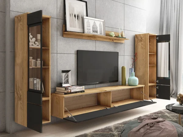 à prix très bas Mur Tv-hifi VITTORIO 6 Portes Chêne Wotan/noir Brillant Avec Led 4