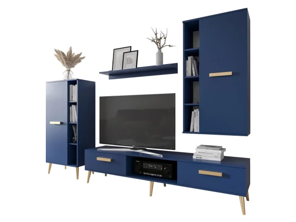 Retour Gratuit Mur Tv-hifi MODESTE 4 Portes Bleu Foncé 4