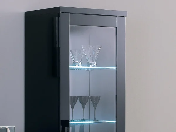 Vitrine REBECCA 2 Portes Noir Laque Avec Led livraison la plus rapide 4