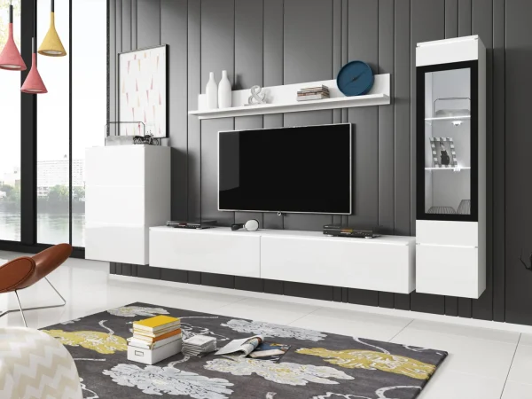 prix pas cher Mur Tv-hifi VITTORIO 7 Portes Blanc Brillant Sans Led 4