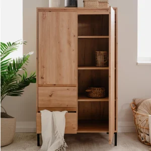 Commode Haute BONIFACIO 2 Portes 2 Tiroirs Chêne Artisan magasin pas cher 18
