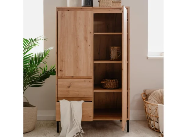 Commode Haute BONIFACIO 2 Portes 2 Tiroirs Chêne Artisan magasin pas cher 6
