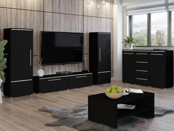 boutique paris Mur-tv AMBROSA 4 Portes Noir Mat Avec Led 5