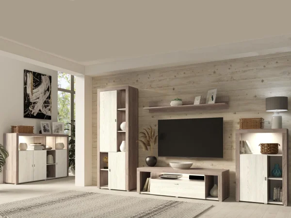 Mur Tv-hifi NILA 3 Portes 1 Tiroir Abattante Bouleau Cibiu/sonoma Truffé boutique pas cher 3