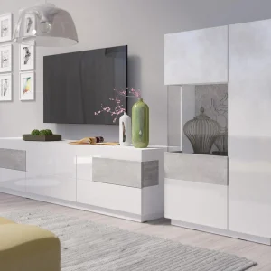 Officielle Commode SILAC 2 Portes (gauche) Blanc/béton Avec Led 13