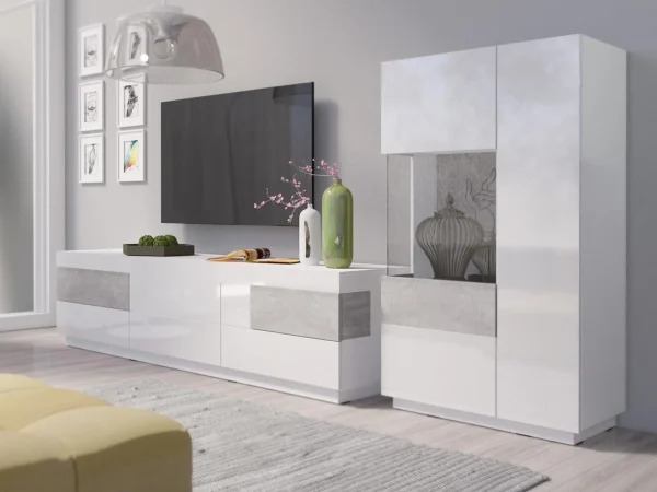 Officielle Commode SILAC 2 Portes (gauche) Blanc/béton Avec Led 5