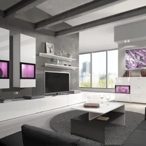 Mur Tv-hifi BABEL 5 Portes Blanc/blanc Laqué Sans Led vente pas cher 14