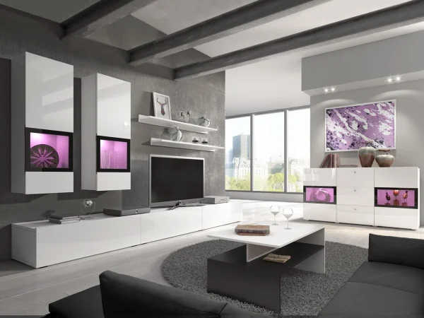 Mur Tv-hifi BABEL 5 Portes Blanc/blanc Laqué Sans Led vente pas cher 5