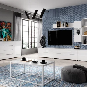 Armoire Murale HELA 1 Porte Vitrée Blanc Brillant Avec Led magasin pas cher 14