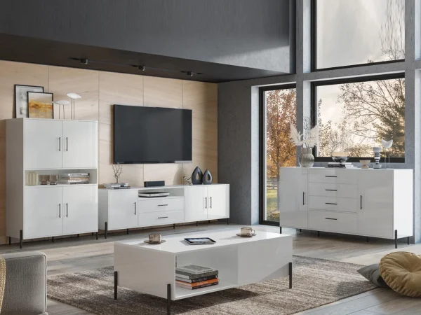 Armoire RUMA 4 Portes Blanc/blanc Brillant Top ventes 5