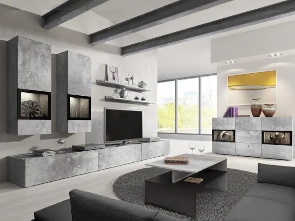 Mur Tv-hifi BABEL 5 Portes Béton Avec Led achat pas cher 5