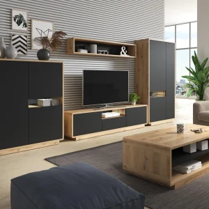 Étagère Murale ASTER 150 Cm Noir Mat/chêne Taurus magasin solde 14