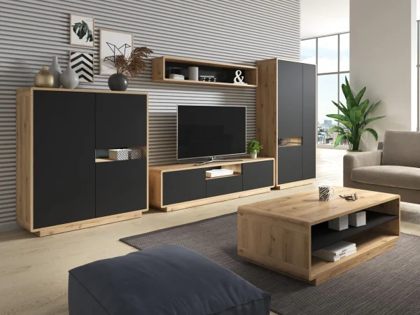 Étagère Murale ASTER 150 Cm Noir Mat/chêne Taurus magasin solde 4