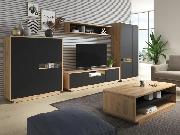 Étagère Murale ASTER 150 Cm Noir Mat/chêne Taurus magasin solde 5