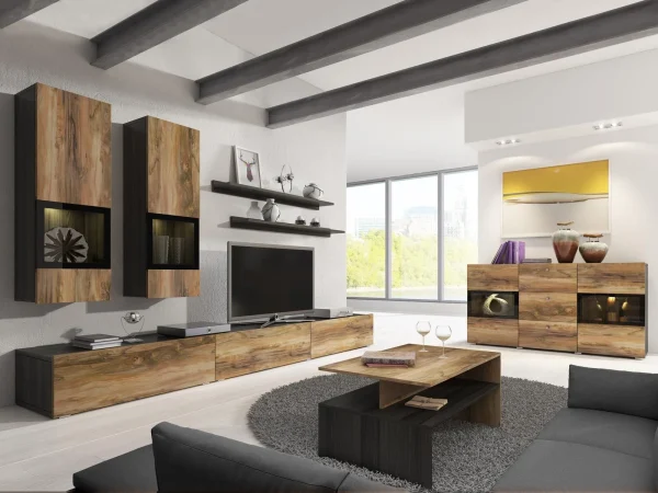 Mur Tv-hifi BABEL 5 Portes Noyer/chêne Grisé Sans Led Nouvelle tendance 5