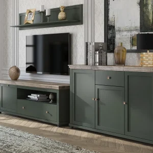 Commode EVOCO 3 Portes 1 Tiroir Chêne Ribbec/vert Top ventes 15